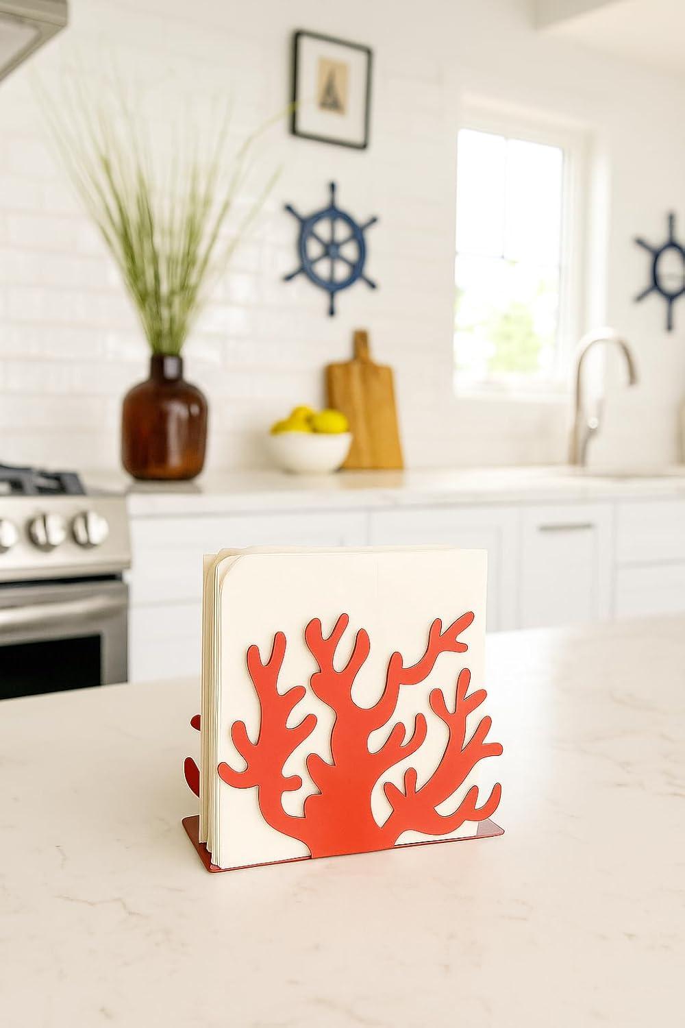 Mango Steam Metal Tabletop Napkin & Letter Holder - Coral, Red (6" L x 1.75" W x 4" H)