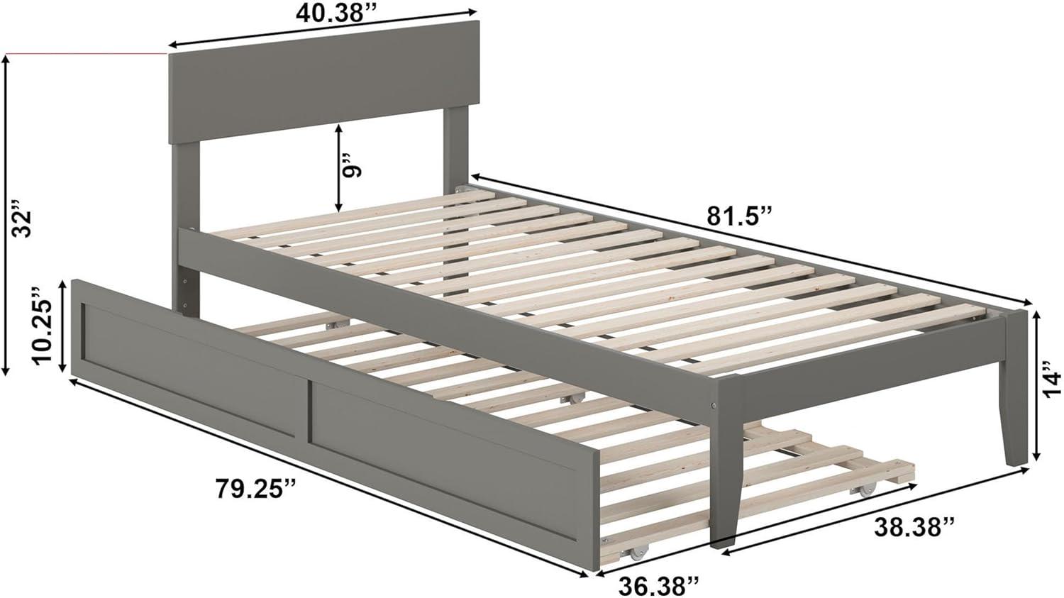 Grey Twin XL Platform Bed with Trundle and Wood Slats