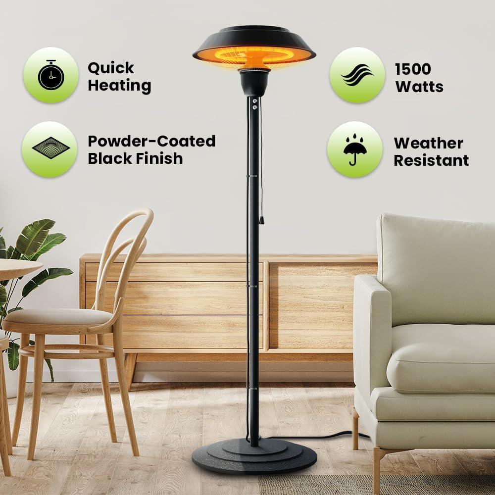 Black 1500W Electric Infrared Outdoor Patio Heater with Tip-Over Protection