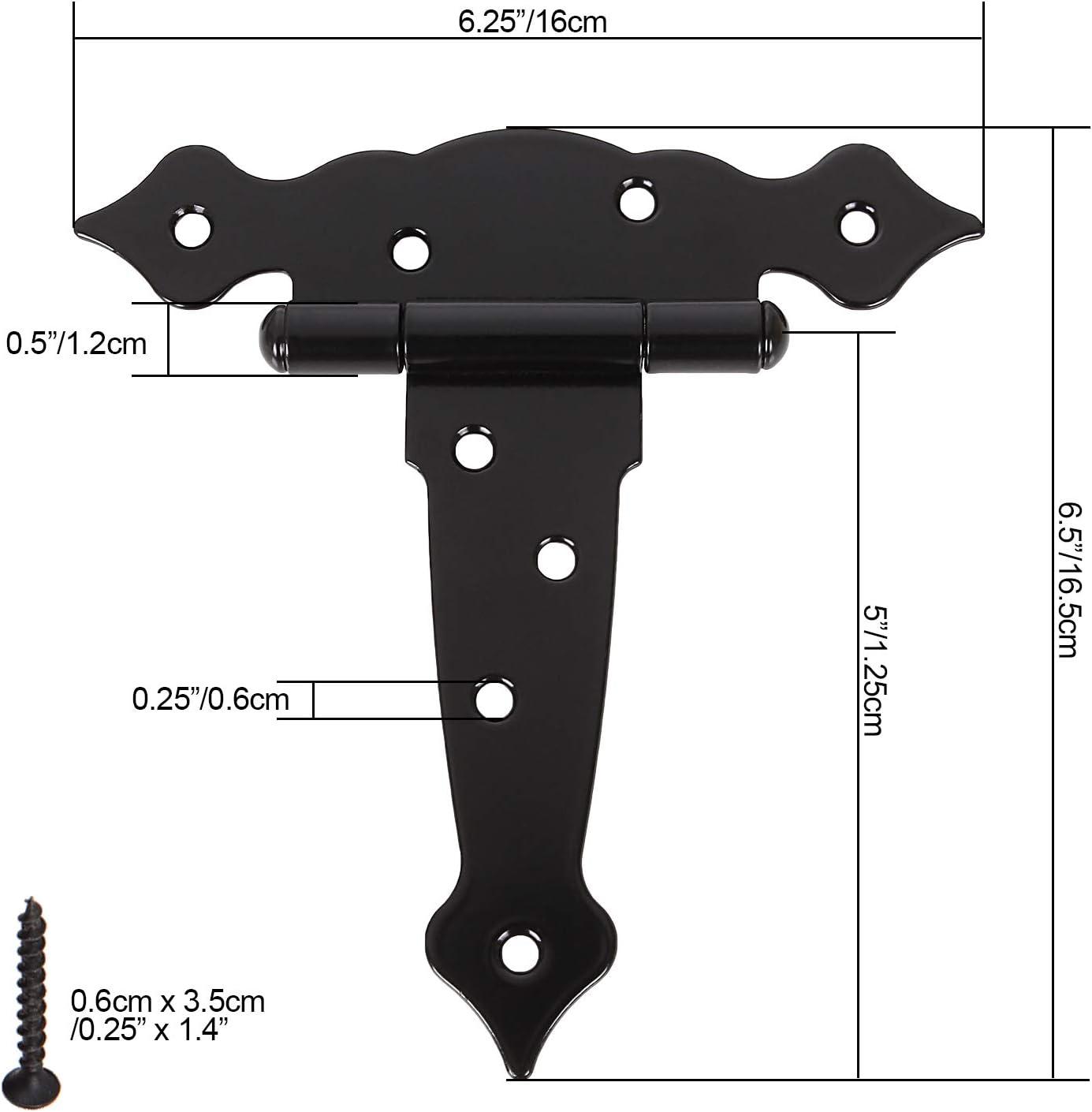 5 Inch Black Heavy Duty Metal T-Strap Gate Hinges, 6 Pack