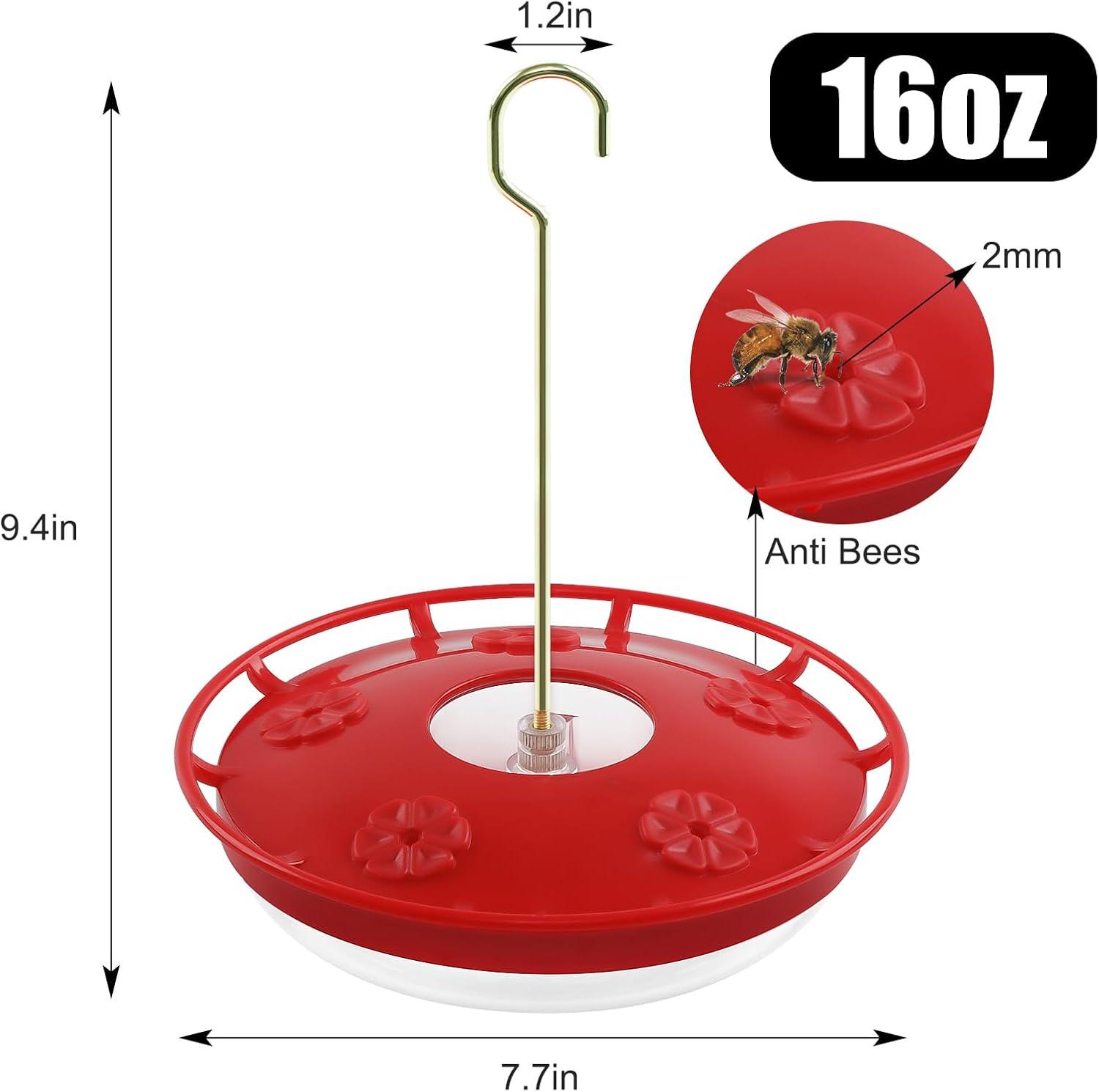 FEED GARDEN 2 Pack 16 OZ Hummingbird Feeders for Outdoor 5 Feeder Ports Ant Bee Proof Leak-Proof Cleaning Brushes Nectar Easy Clean Fill Bird Feeder for Garden Red Décor Gifts for Mom