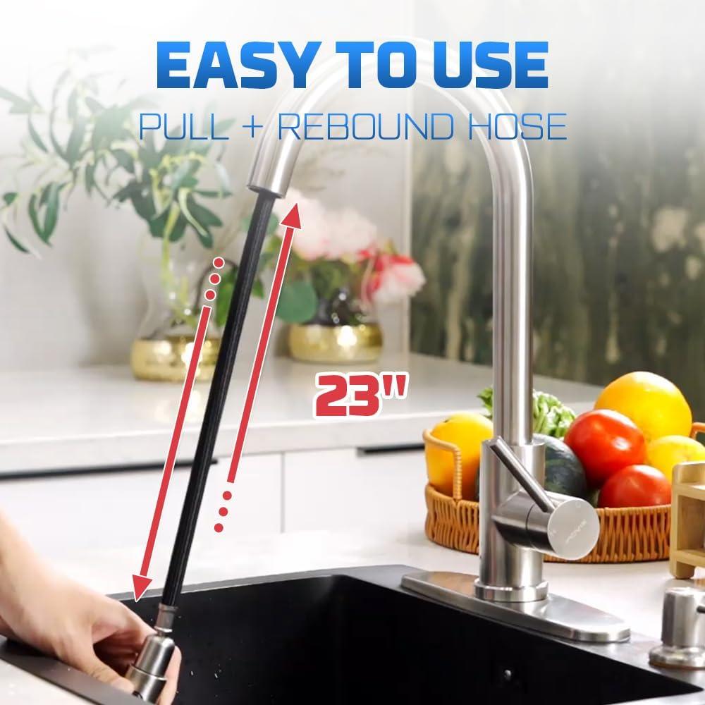 Kitchen Faucets Brushed Nickel Kitchen Faucet with Pull Down Sprayer High Arc Pull Out Kitchen Faucet Stainless Steel Kitchen Sink Faucets 1 or 3 Hole for Farmhouse Laundry Rv Bar Camper Home