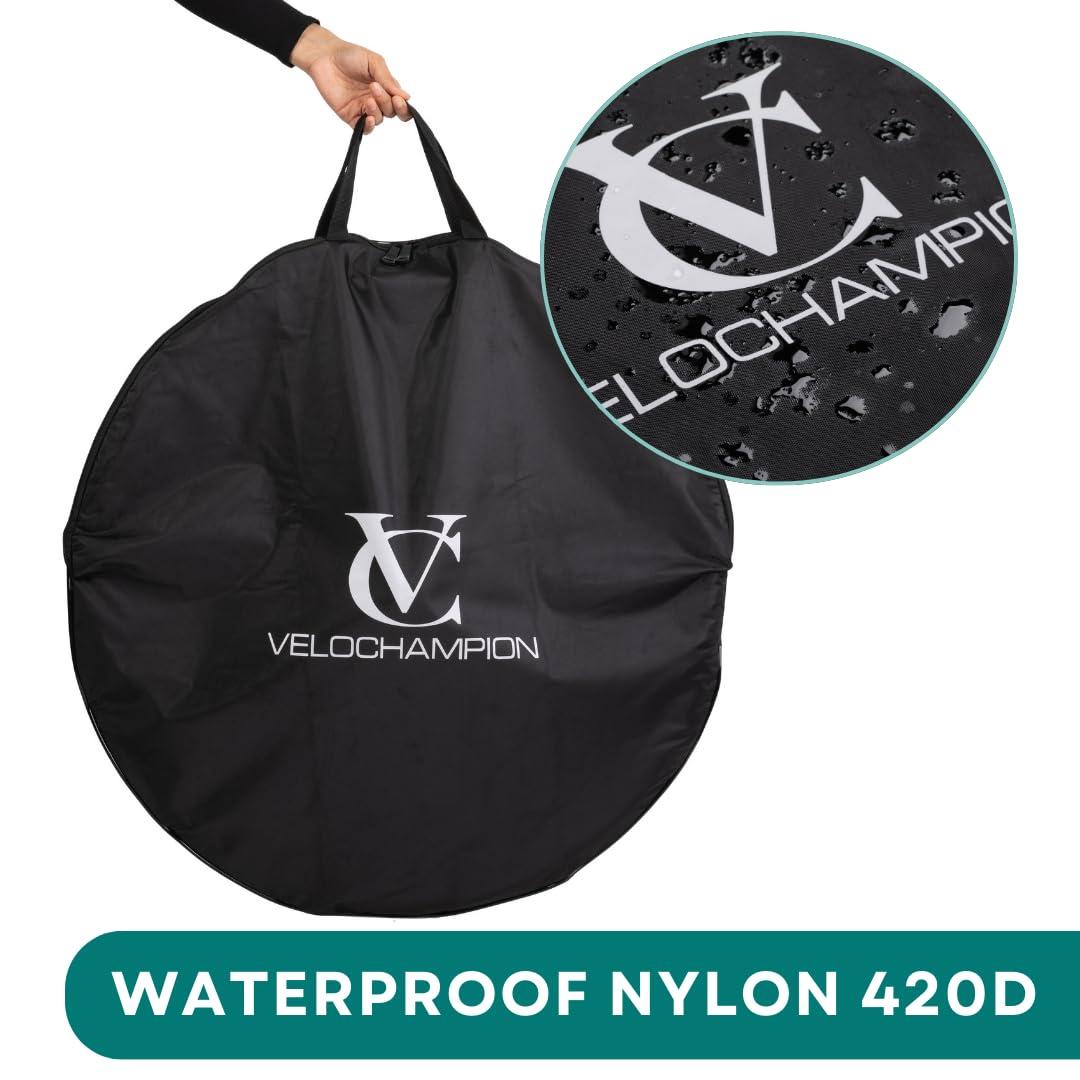 VeloChampion 1 Pack Waterproof Bicycle Wheel Bag for 26" 27.5" 29" Mountain Bike Wheels Black