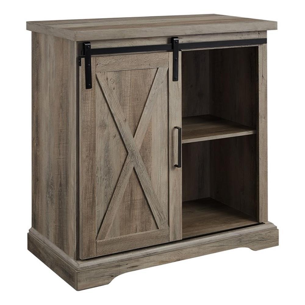 Walker Edison Sliding Barn Door Accent Cabinet, Grey Wash