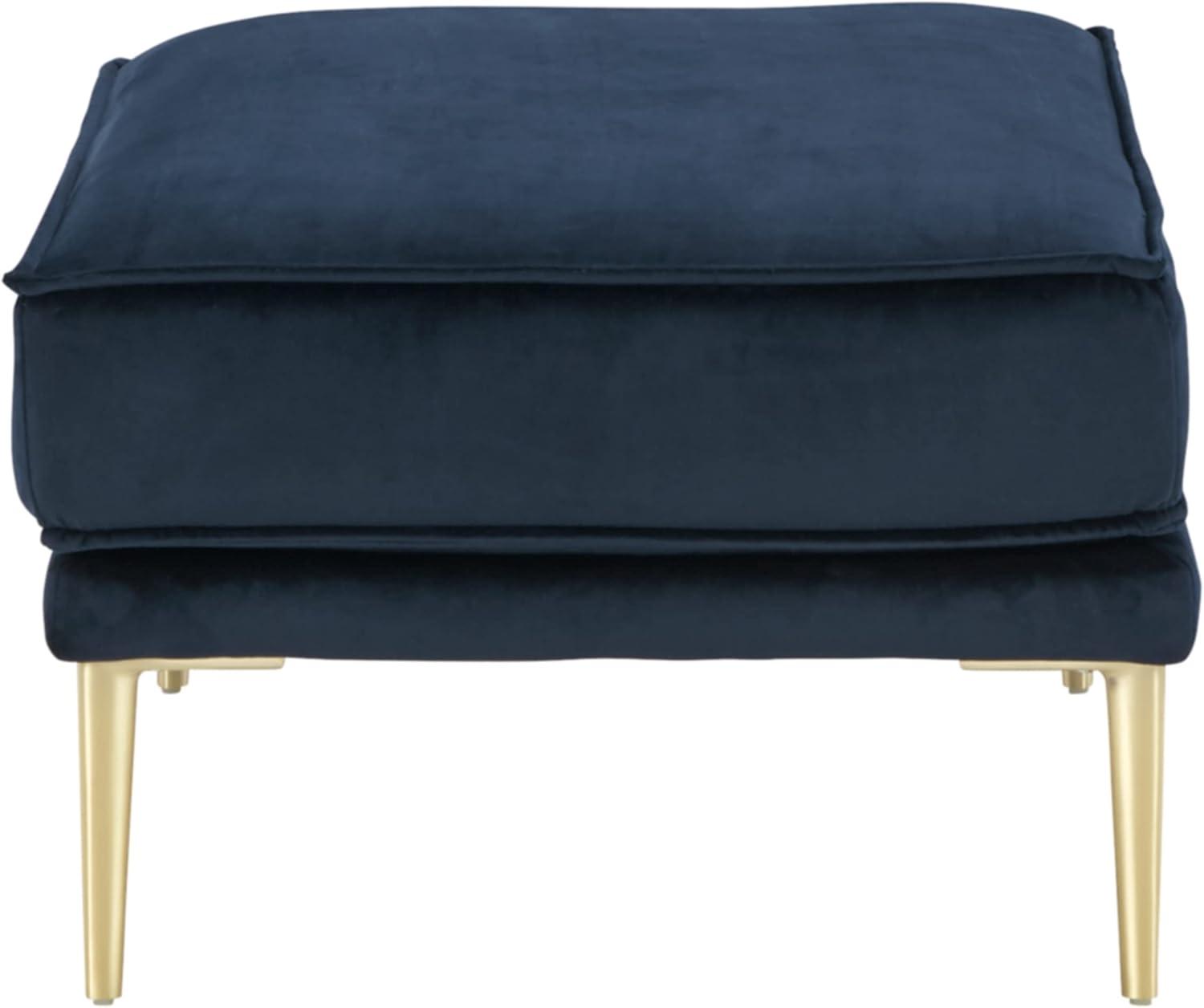 Macleary 29.5" Navy Blue Velvet Ottoman with Brass-Tone Metal Legs