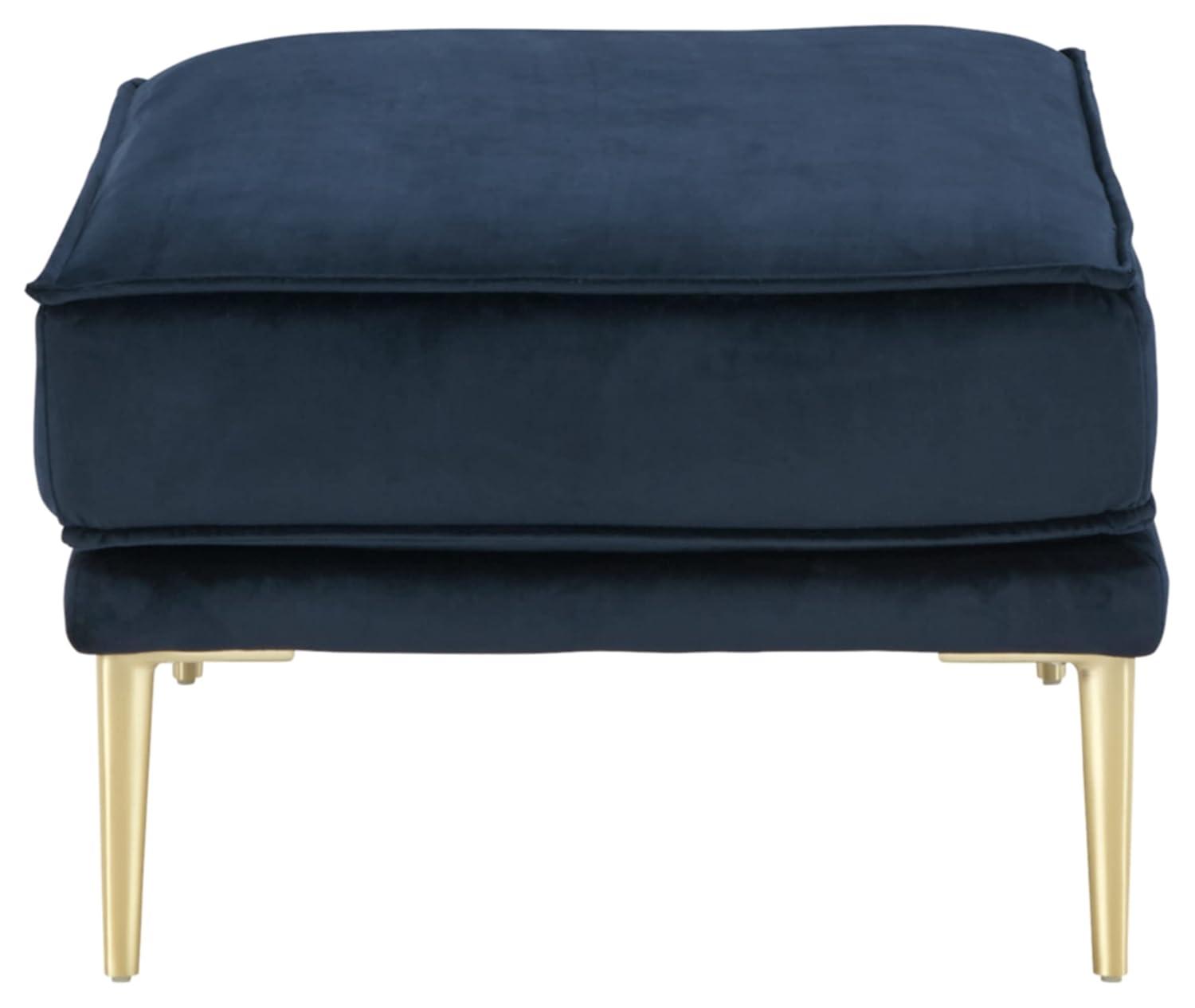 Macleary 29.5" Navy Blue Velvet Ottoman with Brass-Tone Metal Legs