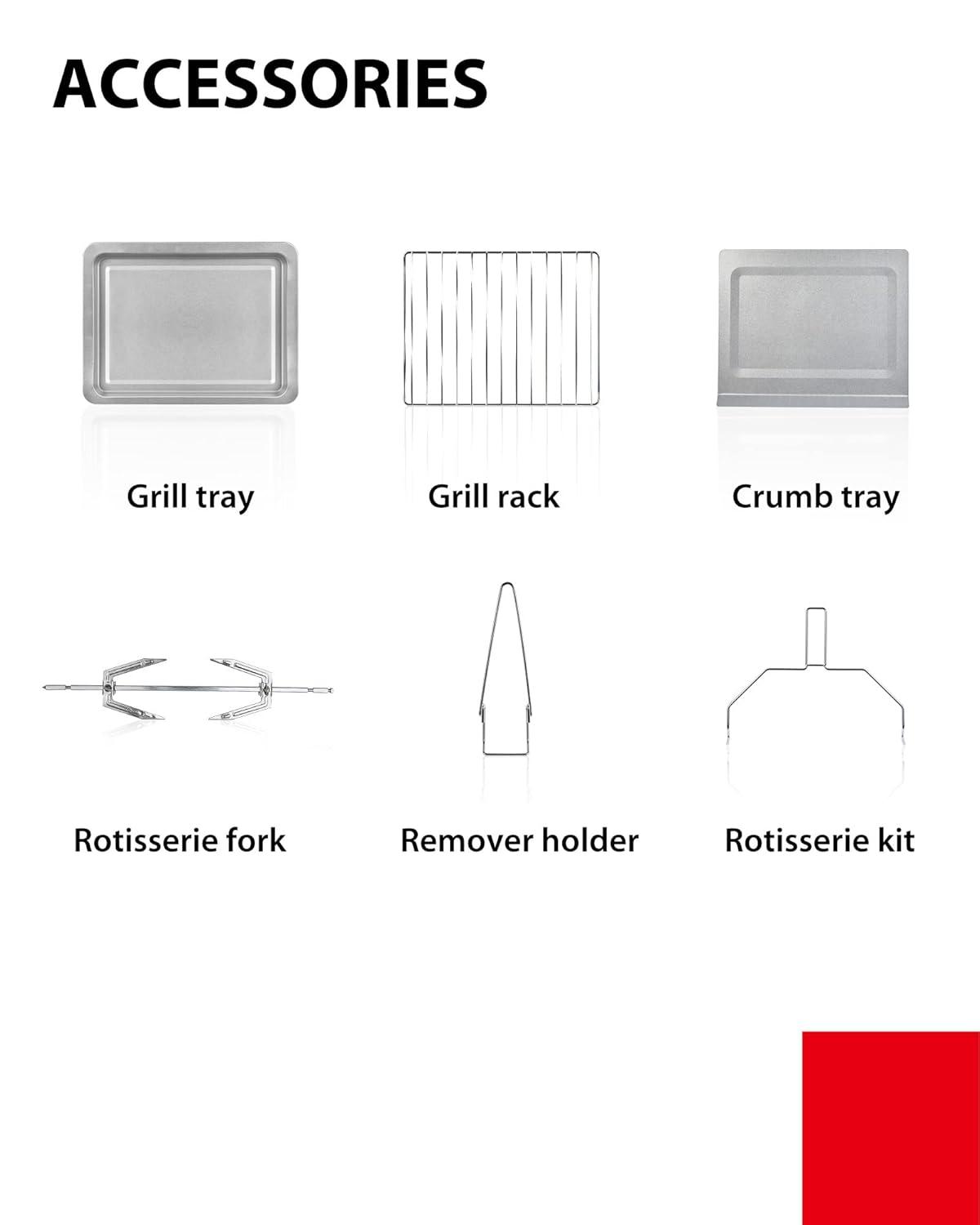 TOSHIBA Hot Convection Toaster Oven, Extra Large 34QT/32L, 9-in-1 Cooking Functions, Crispy Roast, Dehydrate, Rotisserie, 6 Accessories Included, 1650W, Black Stainless Steel