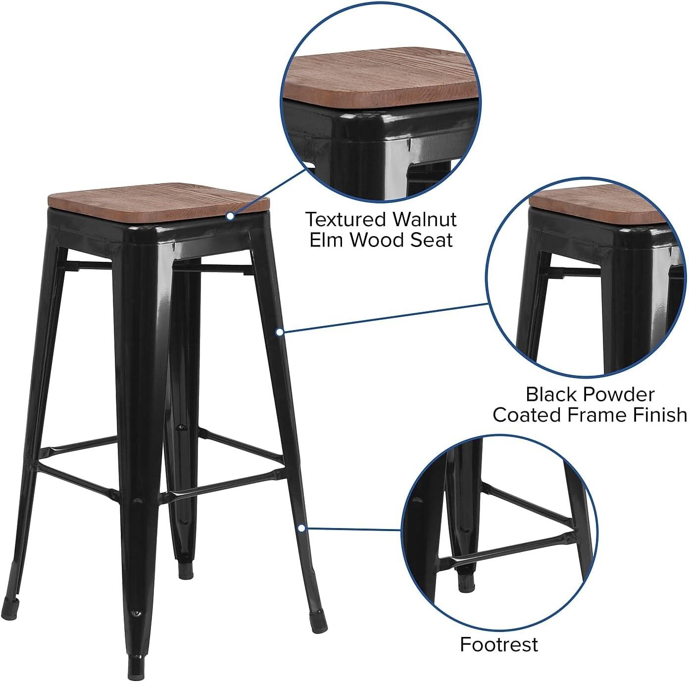 Flash Furniture Margherite 30" High Backless Metal Barstool with Square Wood Seat