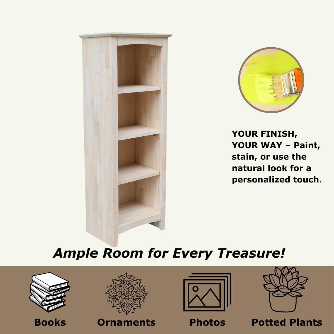 48" Shaker Bookcase Unfinished Brown - International Concepts: Solid Parawood, 3-Tier Storage