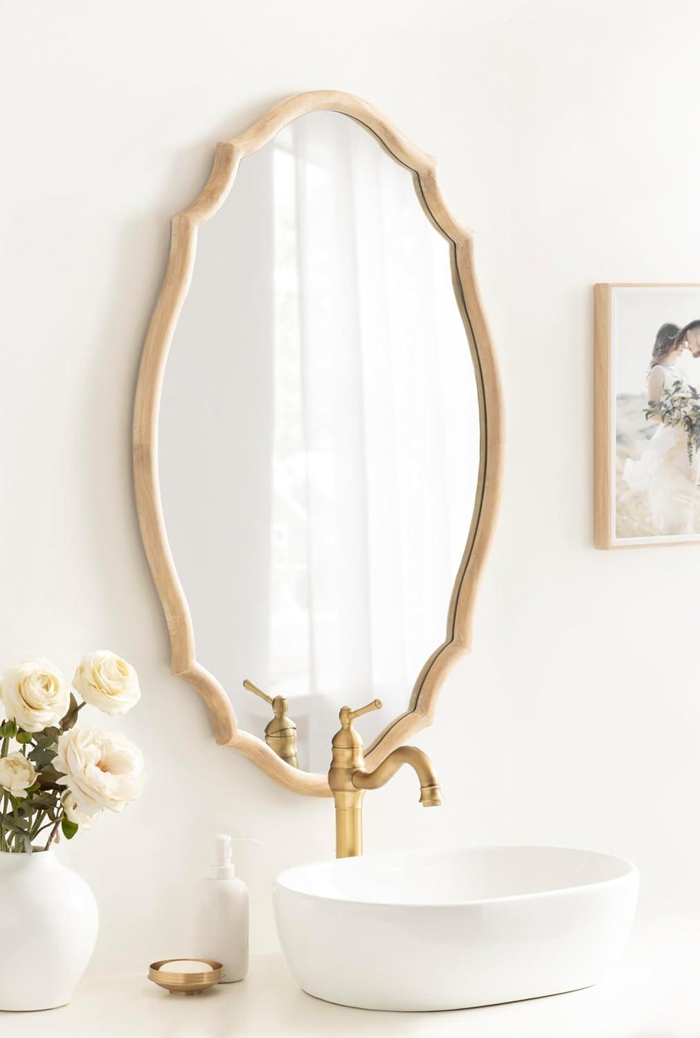 Kate & Laurel All Things Decor 24"x36" Leanna Wood Scalloped Oval Mirror Natural