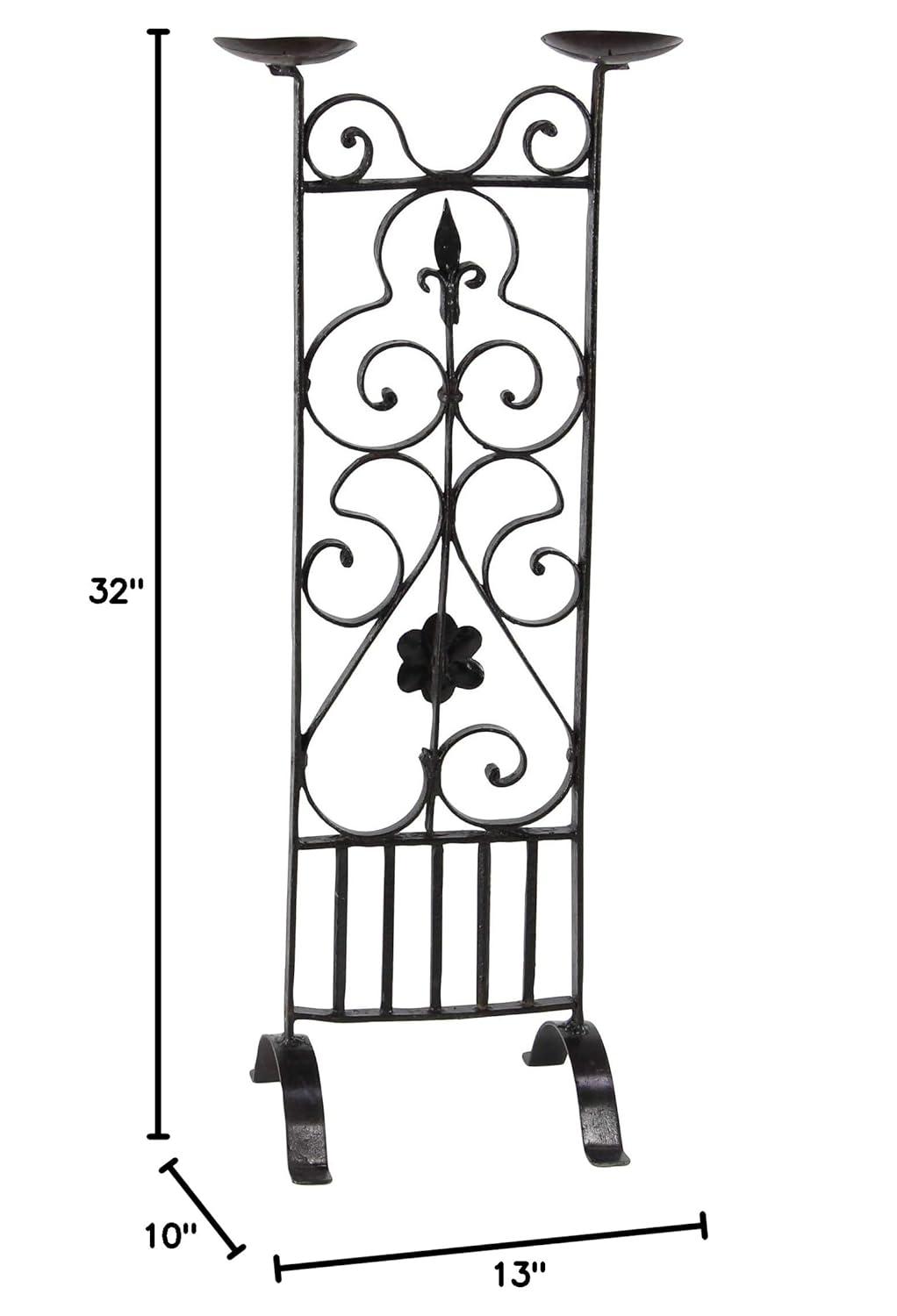 Decmode Traditional 32 X 13 Inch Black Iron Two-Light Candle Stand