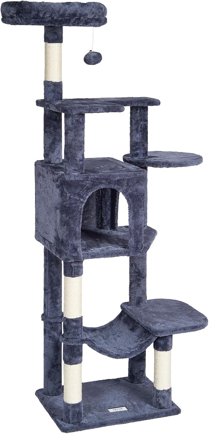 Dark Grey 60.6'' Sisal Cat Tree with Hammock and Condo