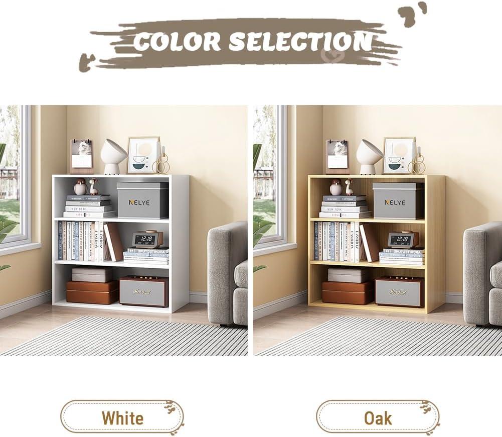 Basic Open Shelf Bookcase - 3-Tier Wooden Cube Storage Shelves Split Bookshelf, White