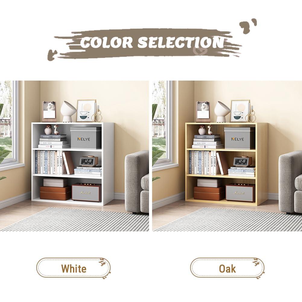 Basic Open Shelf Bookcase - 3-Tier Wooden Cube Storage Shelves Split Bookshelf, White