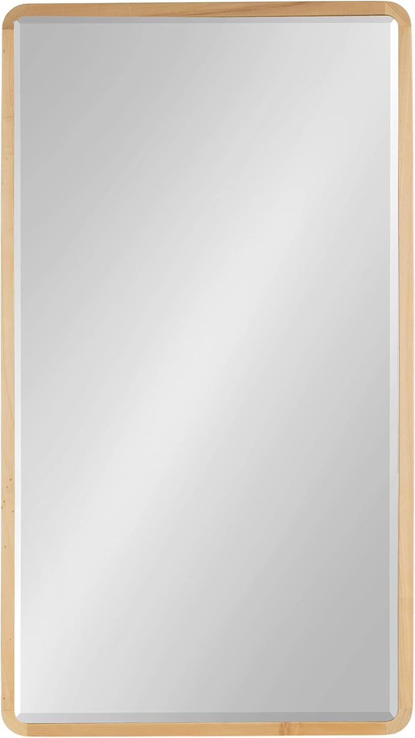 Natural Wood Framed Rounded Rectangle Wall Mirror, 20 x 36