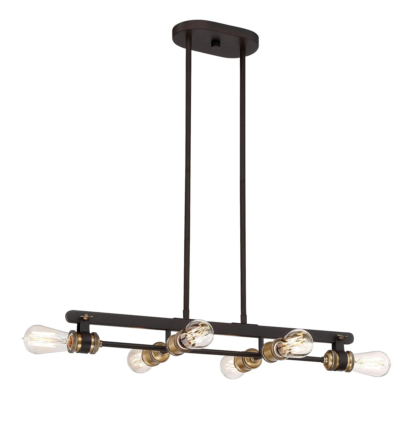 Vintage Bronze and Brass 6-Light Linear Chandelier