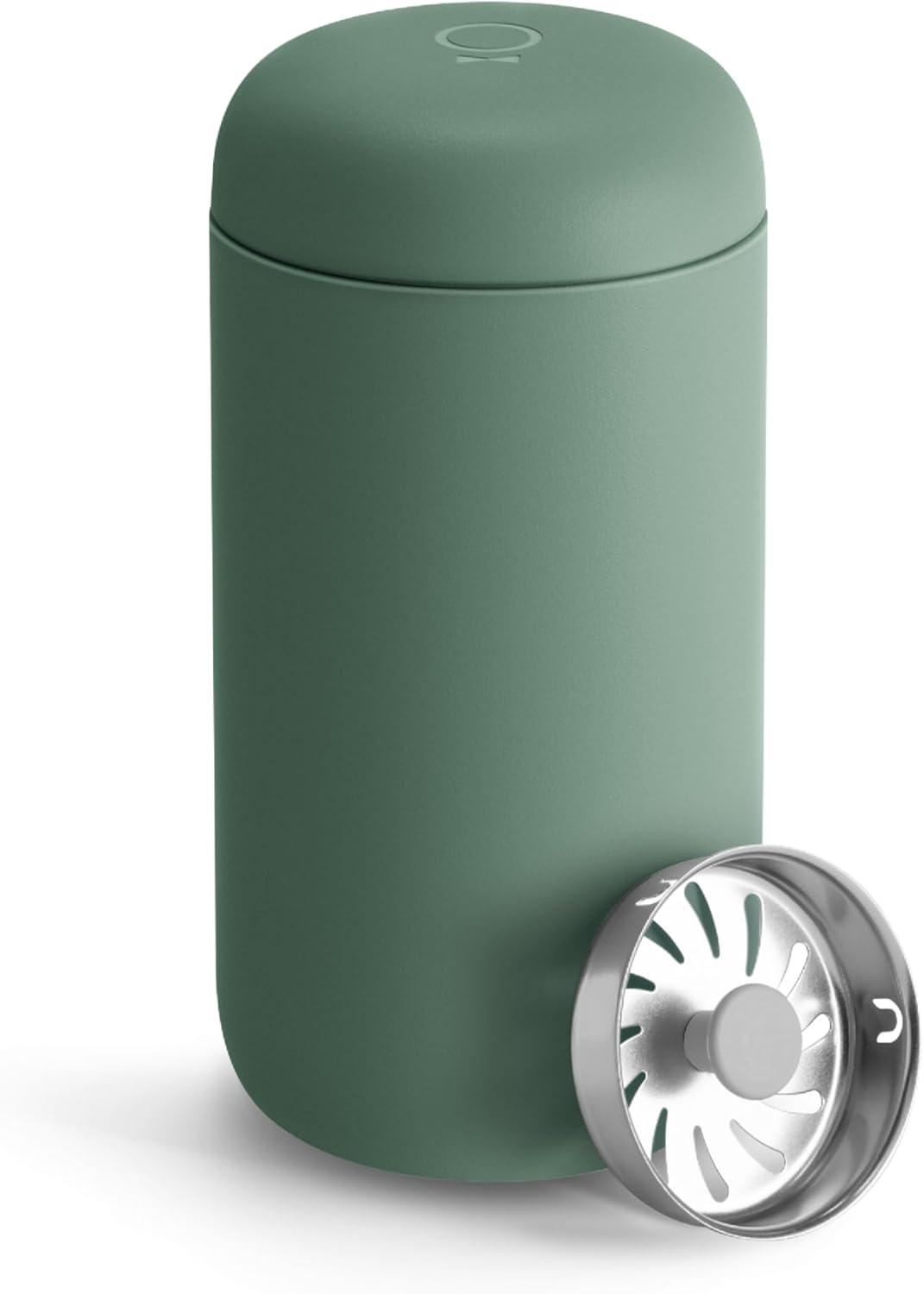 Fellow 12 oz Carter Move Travel Mug - Vacuum-Insulated Stainless Steel Travel Coffee Mug - Coffee Tumbler with Ceramic Interior and Splash Guard - Cargo Green