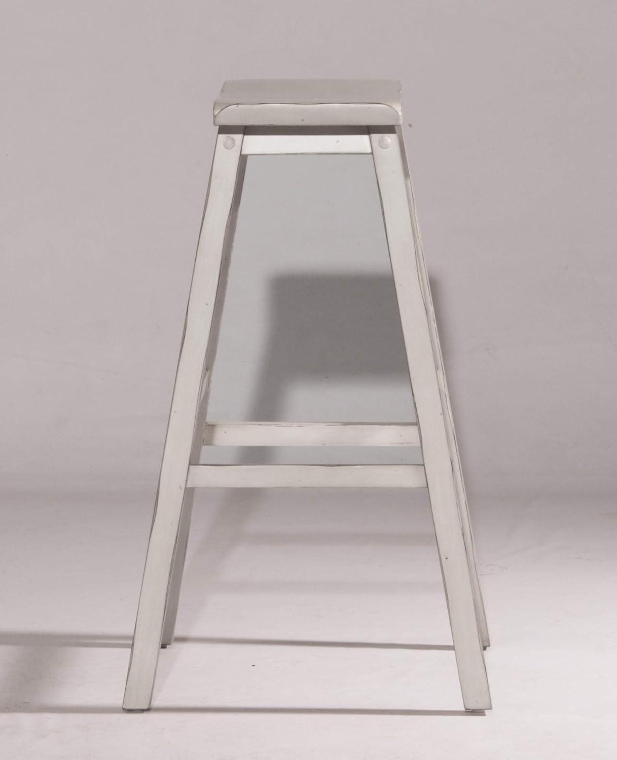 Classic Distressed Gray Wood and Metal Saddle Bar Stool