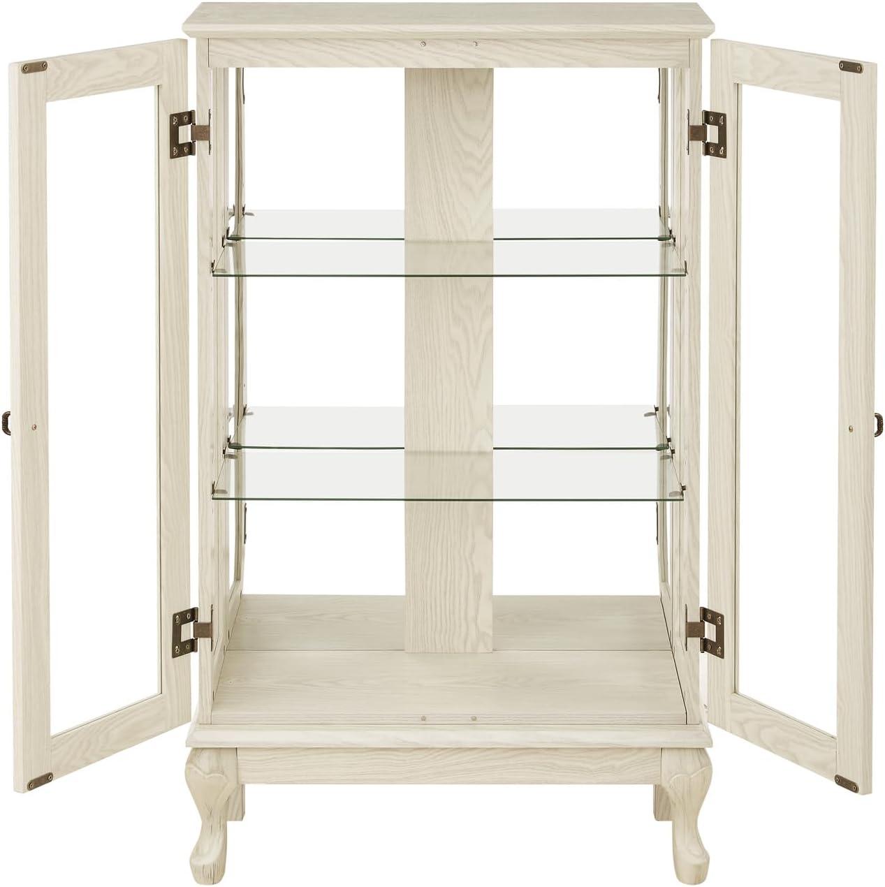 Glass Display Cabinet, China Cabinets with Glass Doors Lighted Curio Cabinet with 2 Tempered Glass Doors Mirrored Back Panel Adjustable Shelves Light Bulb Included for Home (White)