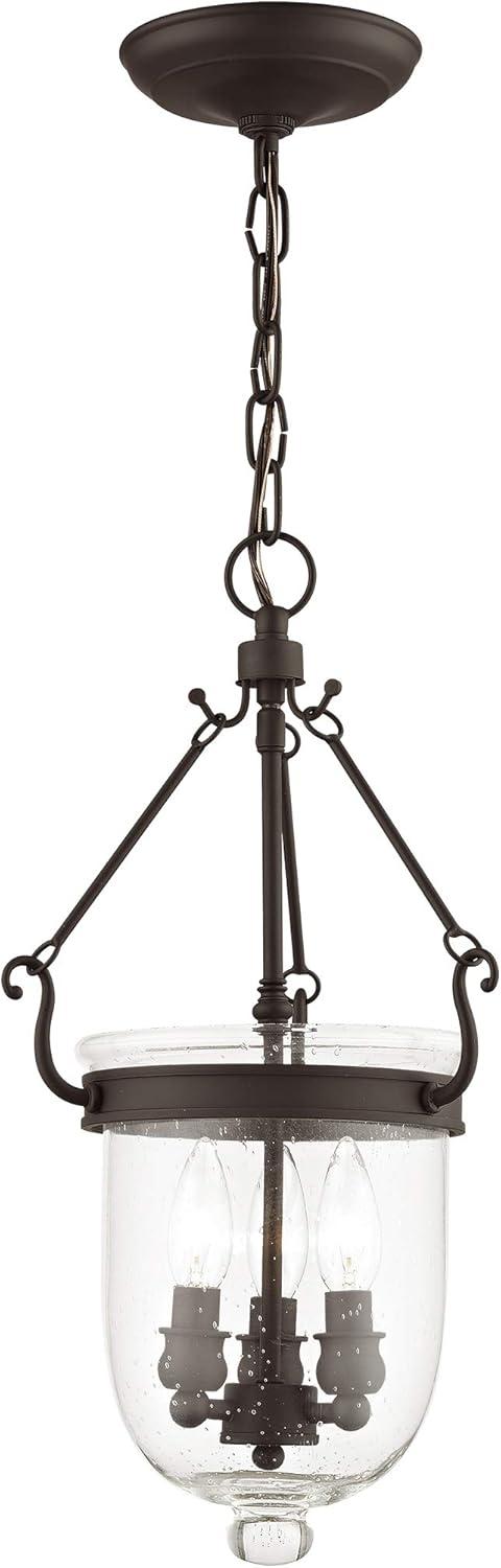 Bronze Seeded Glass 3-Light Indoor/Outdoor Bell Jar Lantern