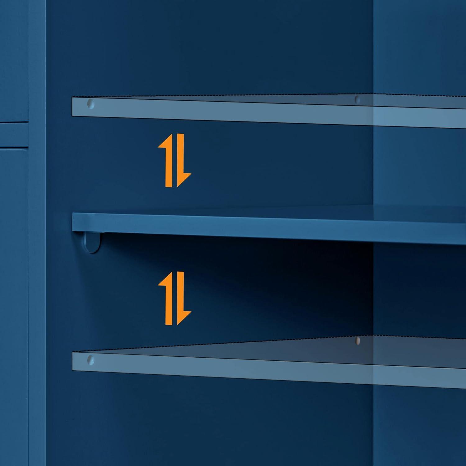 Navy Blue Lockable Wooden Cabinet with Adjustable Shelving