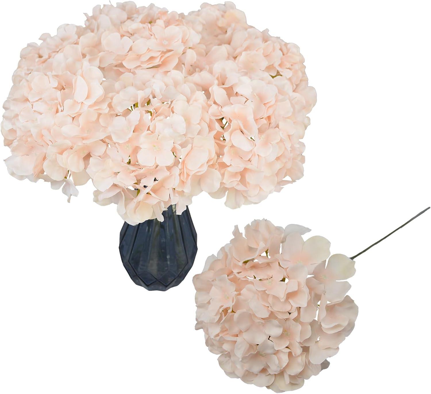 TITOUMI Hydrangea Silk Flowers Heads Blush Pack of 10 Full Hydrangea Flowers Artificial with Stems for Wedding Home Party Shop Baby Shower Décor