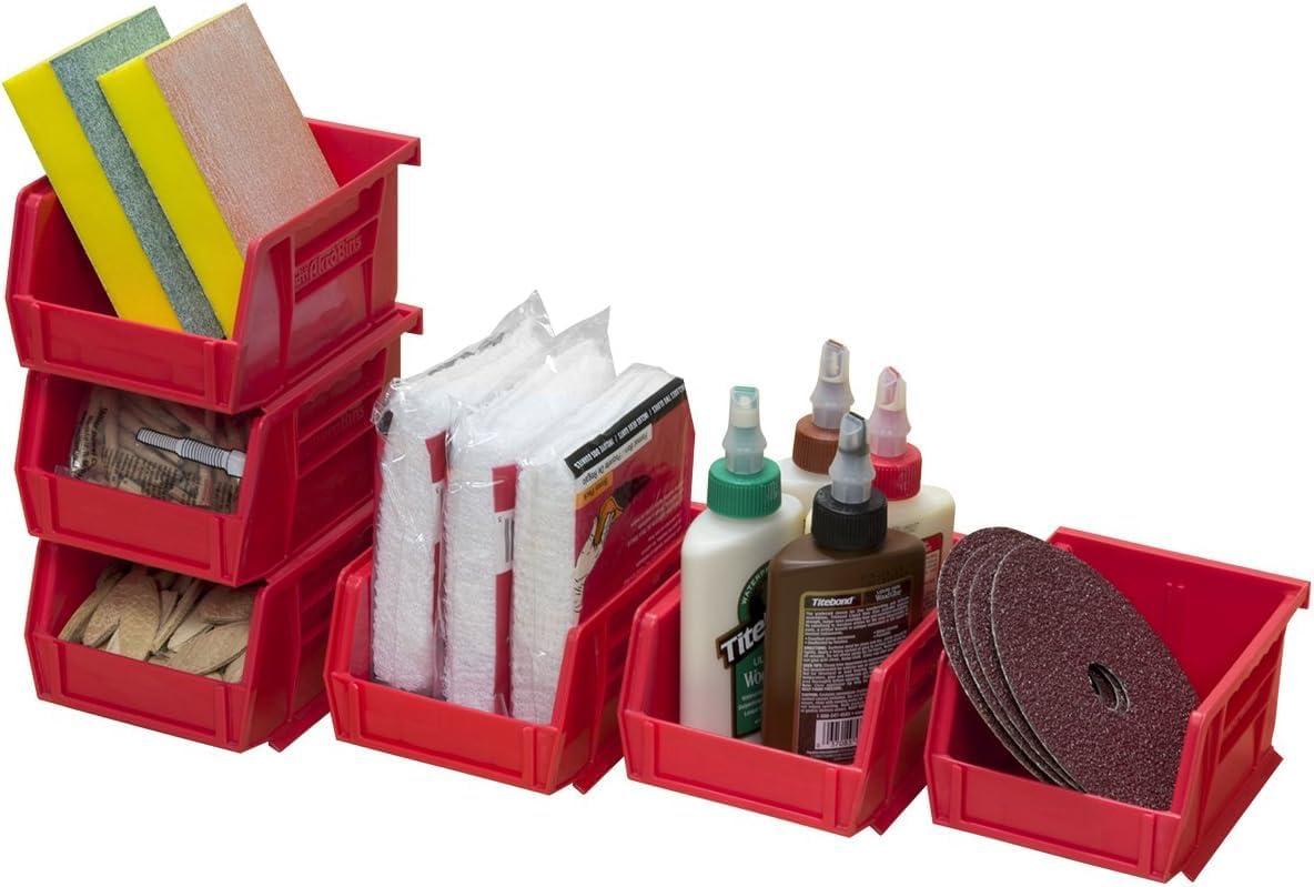 Akro-Mils Stackable Storage Bins, AkroBins 30210 Stacking Organizer, 5"x4"x3", Red, 6-Pack