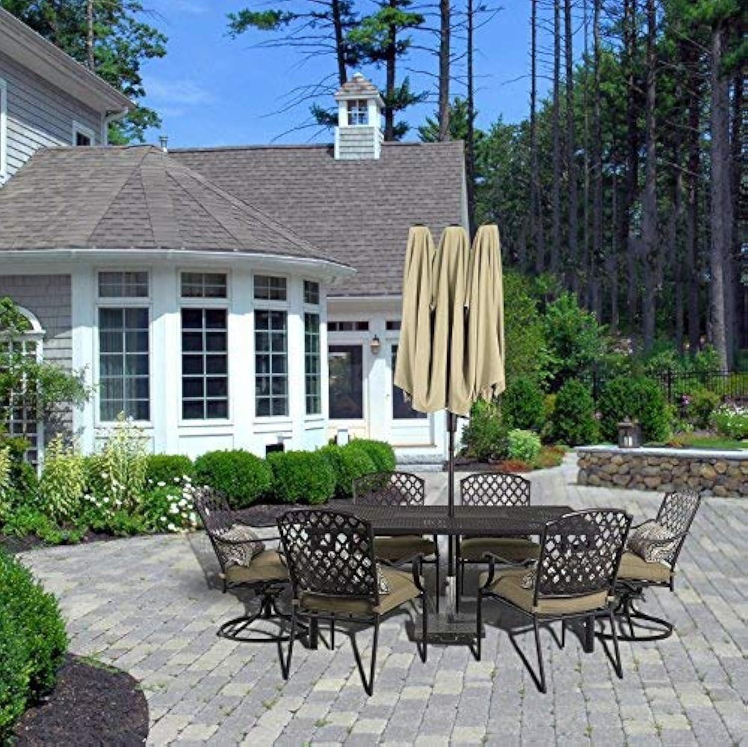 PHI VILLA 13ft Double-Sided Twin Outdoor Patio Umbrella Market Umbrella, Beige