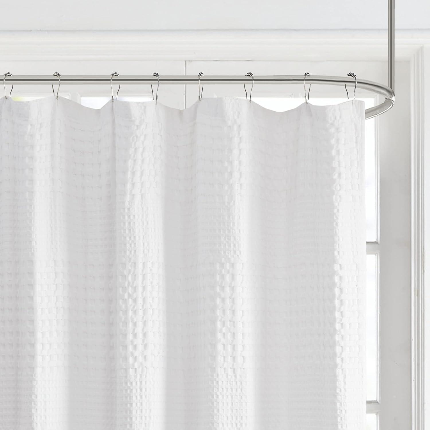 White Waffle Weave Cotton Shower Curtain