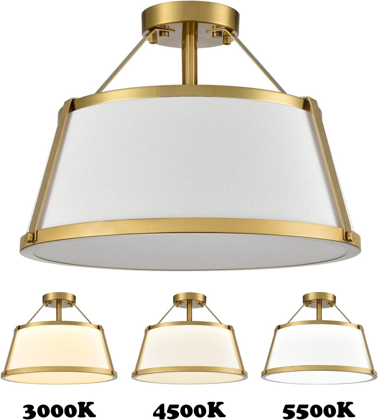 Drum Ceiling Light Semi Flush Mount Gold Finish Dimmable LED Light