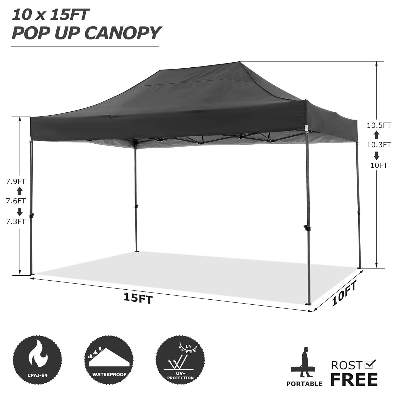 SANOPY 10x15 FT Pop Up Canopy with 4 Sidewall,Heavy Duty Canopy UPF 50+ All Season Wind Waterproof Commercial Outdoor Wedding Party Tents for Parties Canopy Gazebo with Carry Bag(Black)