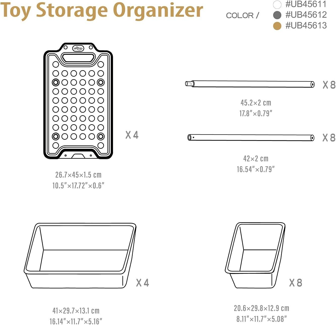 UNiPLAY Toy Organizer With Removable Storage Bins, Multi-Bin Organizer for Books, Building Blocks, School Materials, Toys with Baseplate Board Frame