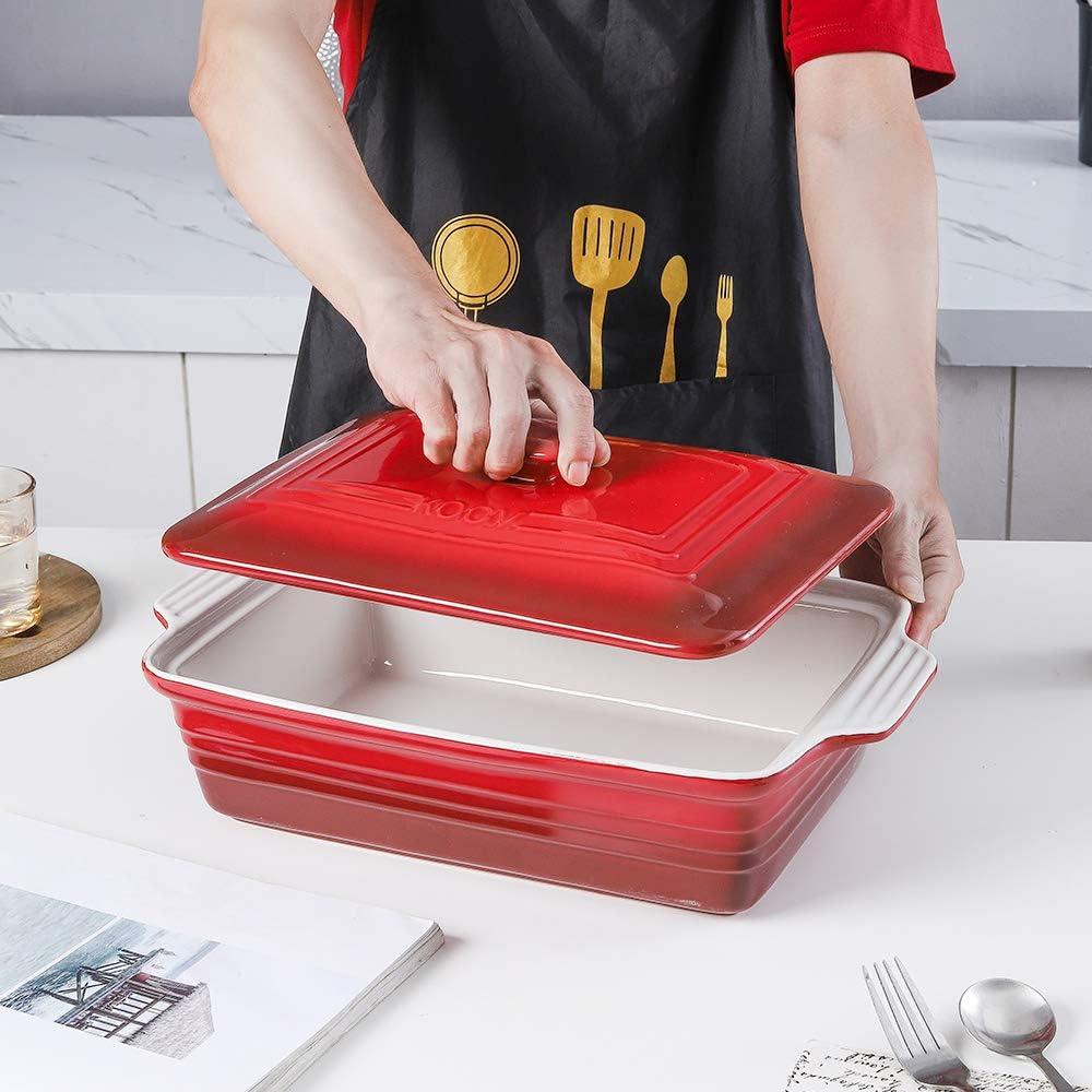 Ceramic Casserole Dish With Lid, Covered Rectangular Set, Lasagna Pan for Cooking, Baking Dish for Dinner, 9 x 13 Inches, Gradient Series (Gradient Blue)