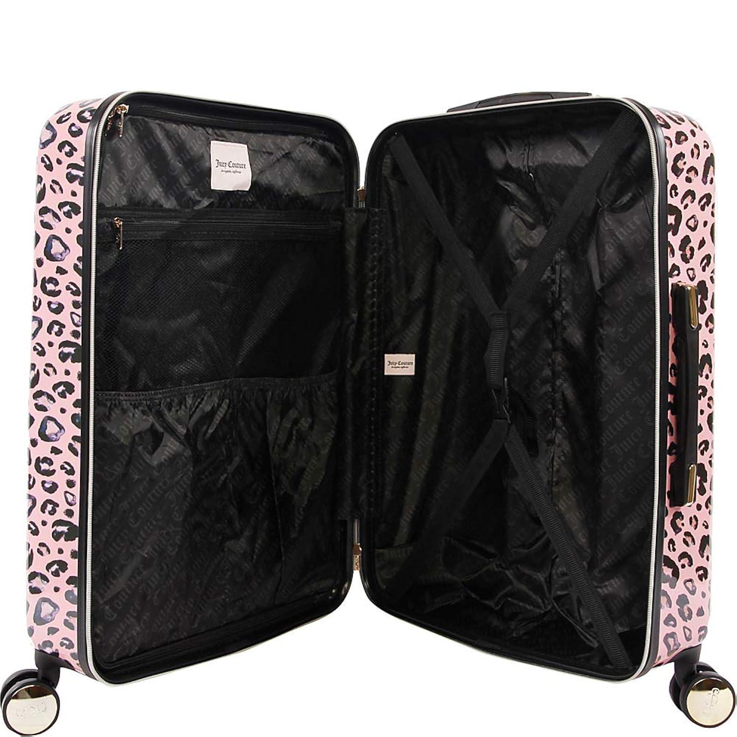 Juicy Couture Women's Jane 3-Piece Hardside Spinner Luggage Set, Telescoping Handles, Pink Leopard, One Size
