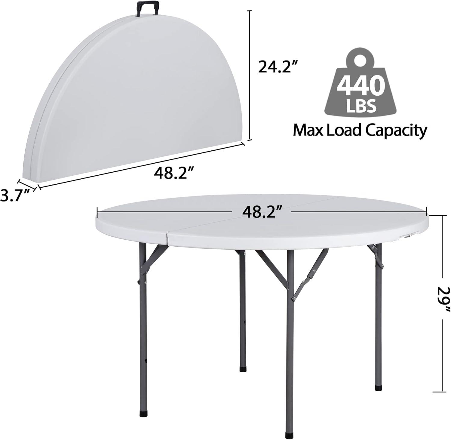 48-Inch White Round Folding Table with Steel Legs