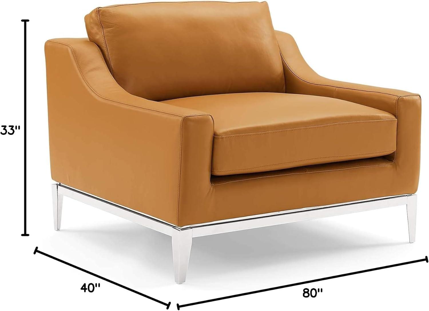 Modway Harness Stainless Steel & Leather Arm Chair in Tan (Set of 2)