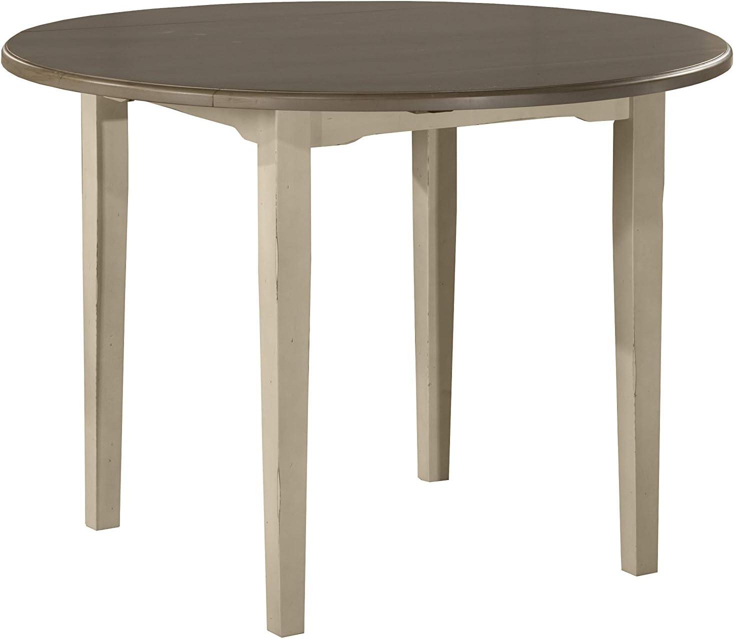 Clarion Farmhouse Round Drop-Leaf Dining Table in Sea White and Distressed Gray