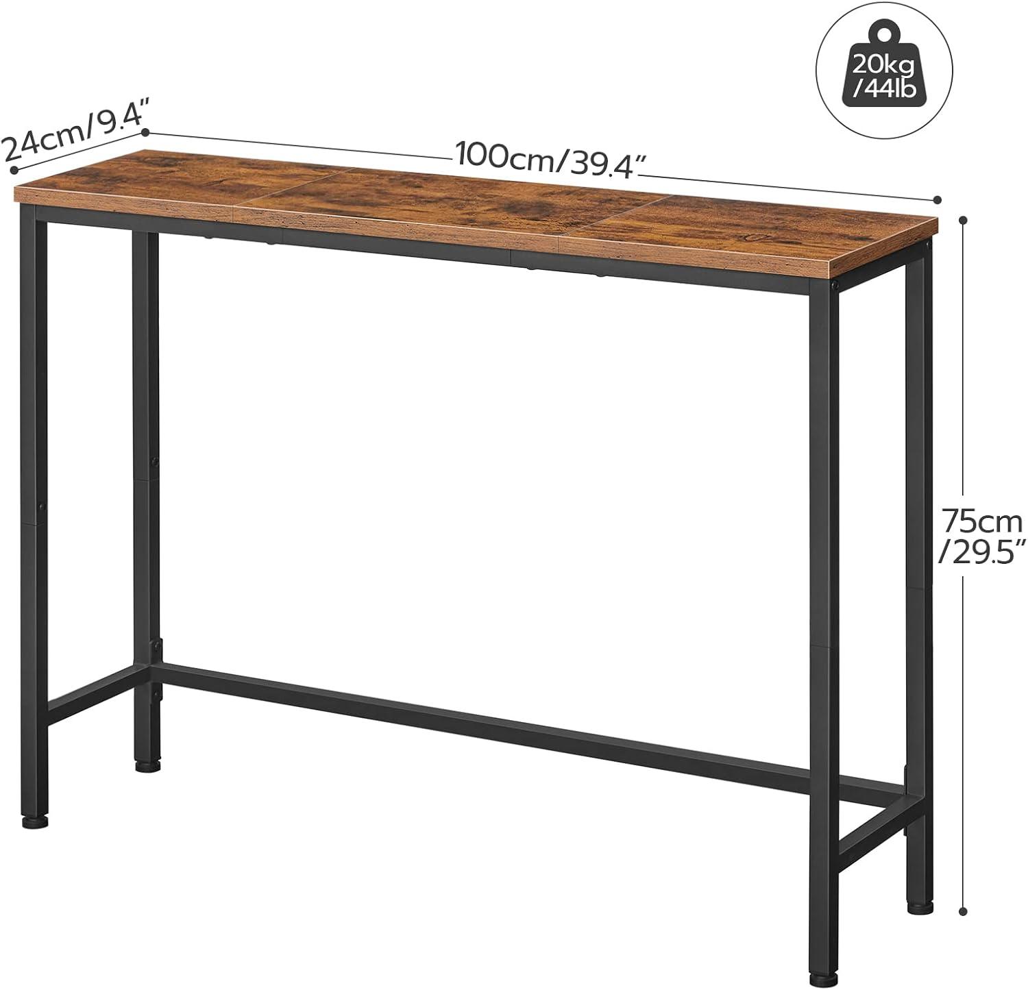 Rustic Brown and Black Wood Metal Console Table with Storage