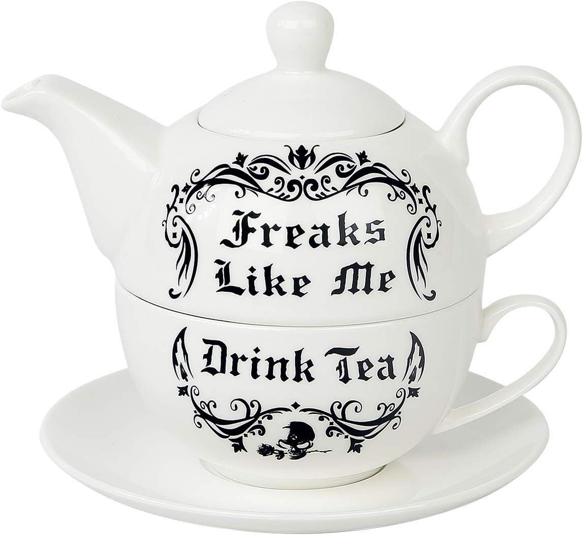 6.5 in. Freaks Like Me Drink Tea Set, White & Black - 3 Piece
