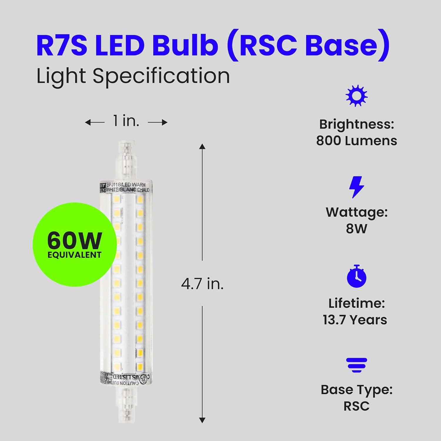 Feit Electric R7S R7 LED Bulb Warm White 60 Watt Equivalence 1 pk