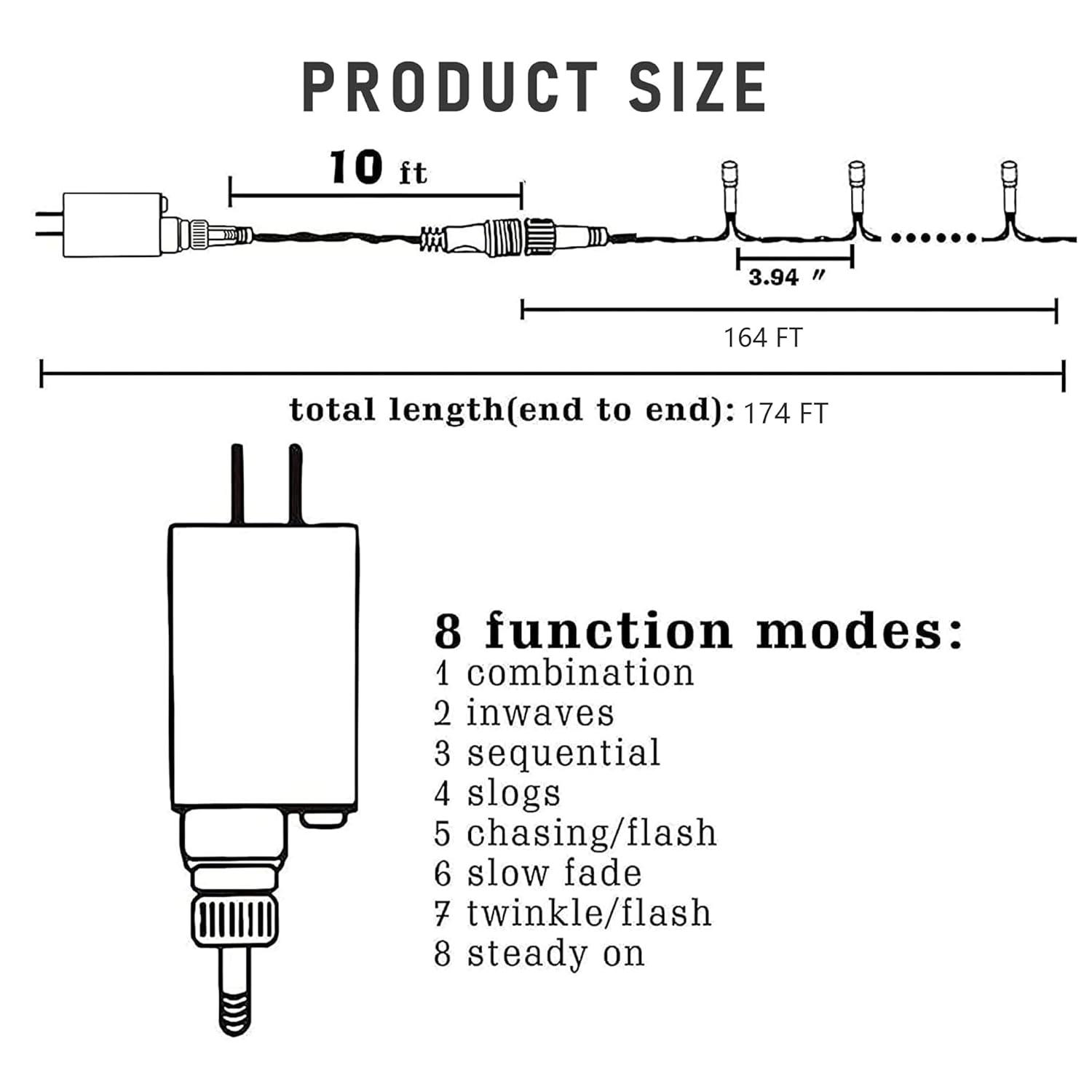 Dazzle Bright 164 FT 500 LED Christmas String Lights, Waterproof Green Wire String Lights with 8 Modes, Outdoor Christmas Decorations for Indoor Garden Party Yard Decor (Warm White)