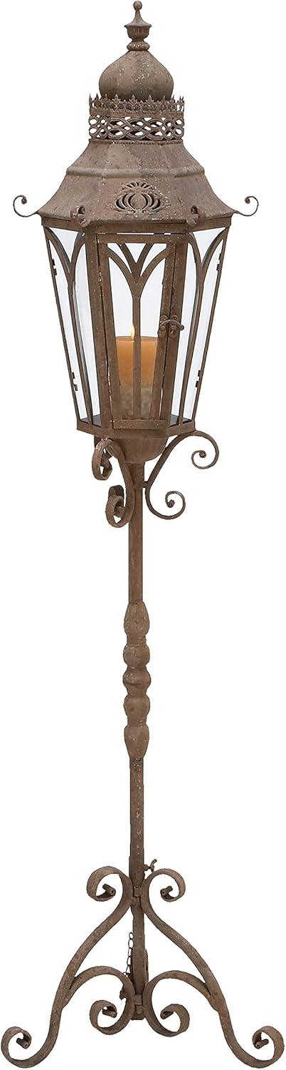 Rustic Elegance 56" Rust Brown Iron & Glass Hanging Candle Lantern