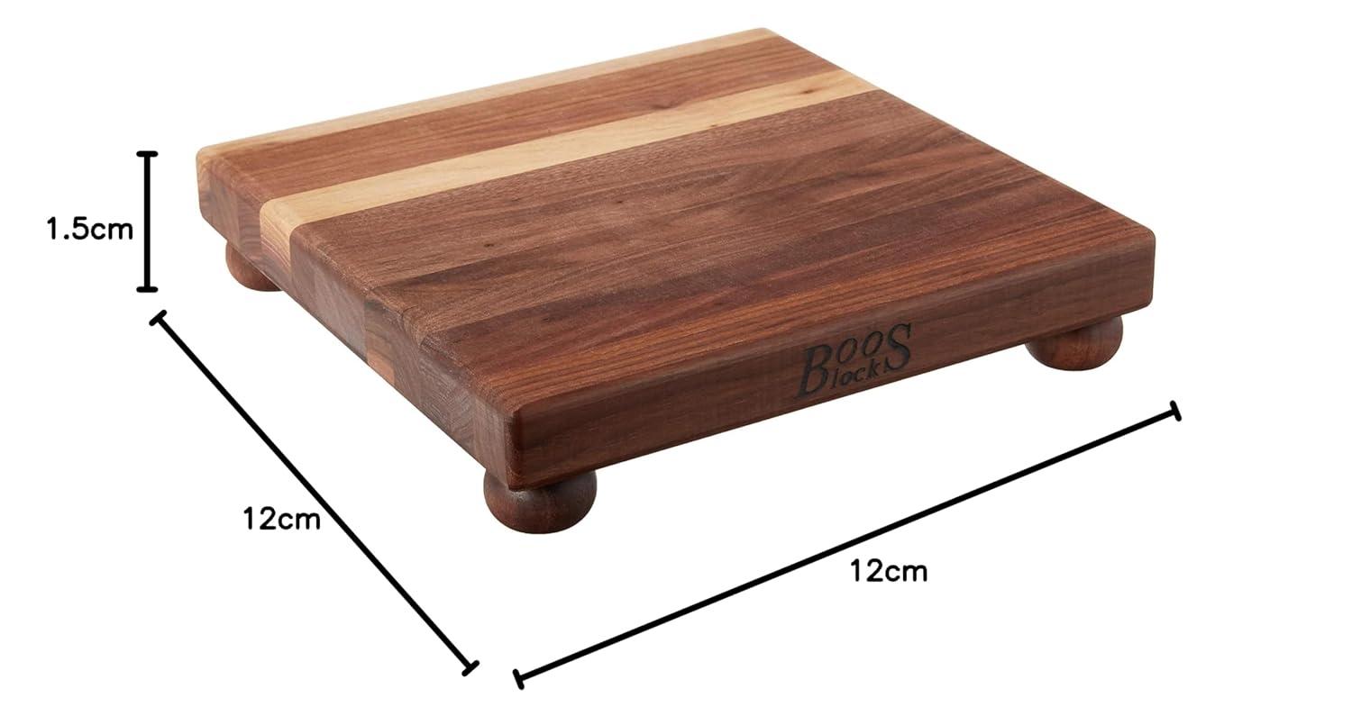 John Boos Gift 1.5" Edge Grain Walnut 12" Square Cutting Board with Wood Feet