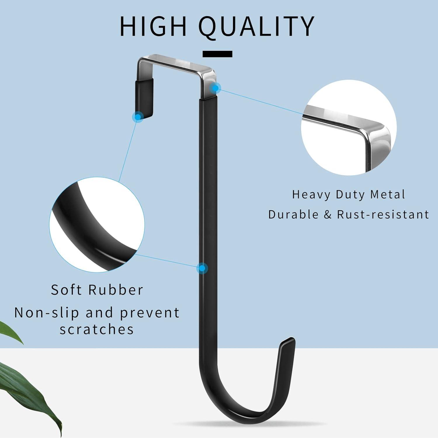 Over The Door Hooks, 4 Pack Upgraded Long Door Hangers Hooks with Rubber Prevent Scratches Heavy Duty Organizer Hooks for Hanging Clothes, Towels, Hats, Coats, Bags Black