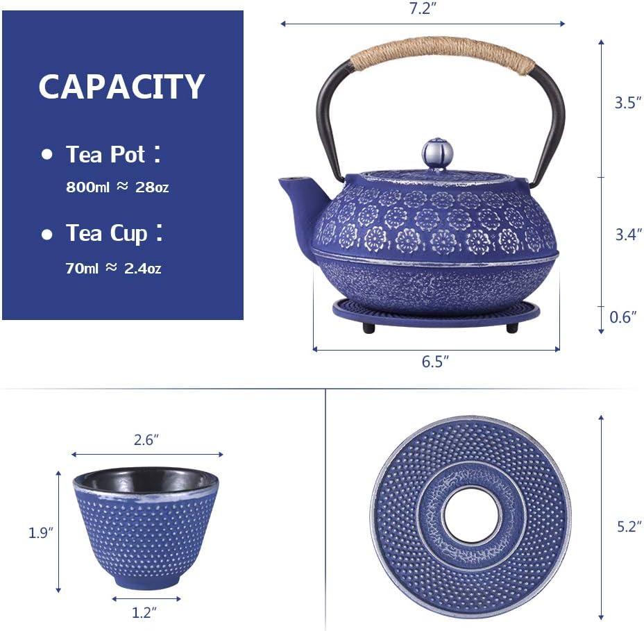 Darby Home Co Blue Floral Japanese Cast Iron Teapot Set with 4 Cups