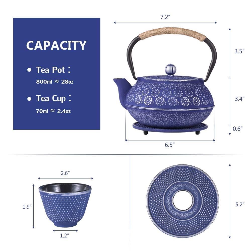 Darby Home Co Blue Floral Japanese Cast Iron Teapot Set with 4 Cups