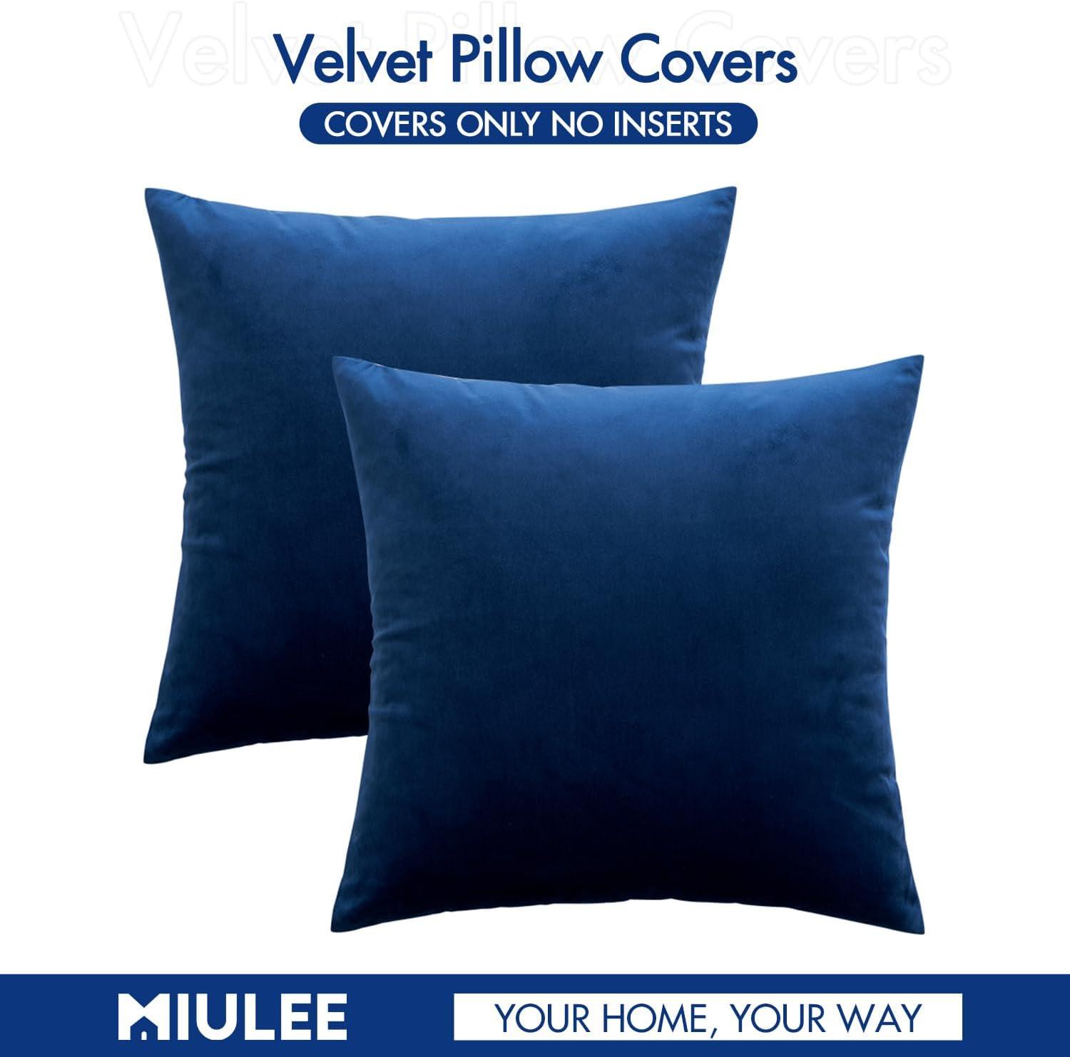 Velvet Navy Blue 18x18 Euro Throw Pillow Covers Set