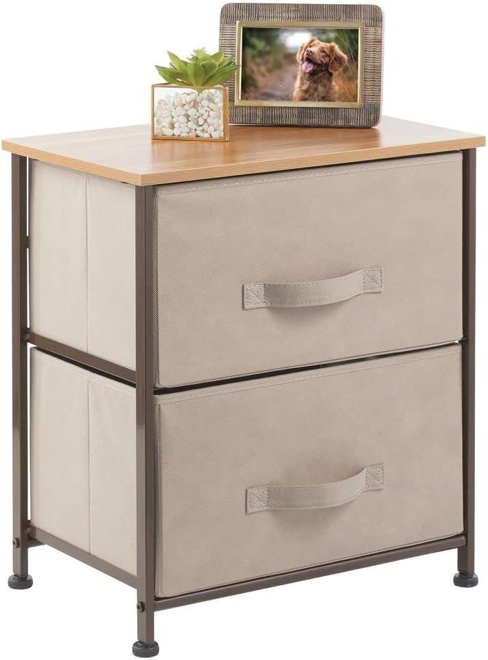 Wood Top Metal Frame 2 Drawer Night Stand