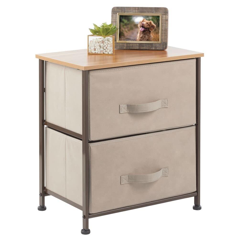 Wood Top Metal Frame 2 Drawer Night Stand