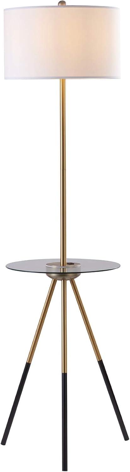 Teamson Home Myra Floor Lamp with Glass Table and Built-In USB Port, Gold/Black